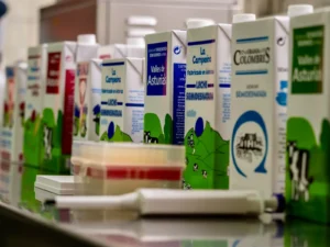 Briks de distintas marcas de leche fabricadas en Lactavisa